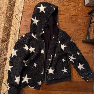 Star Patterned Black and White Fleece Jacket